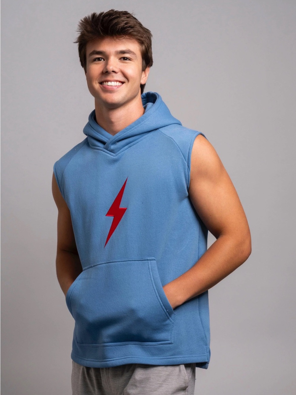 BRUCE BOLT Sleeveless Sweatshirt Hoodie Blue Res Size Youth Medium
